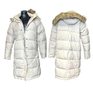 L.L Bean Women’s Goose Down Long Puffer Coat Jacket Faux Fur Hooded Hood